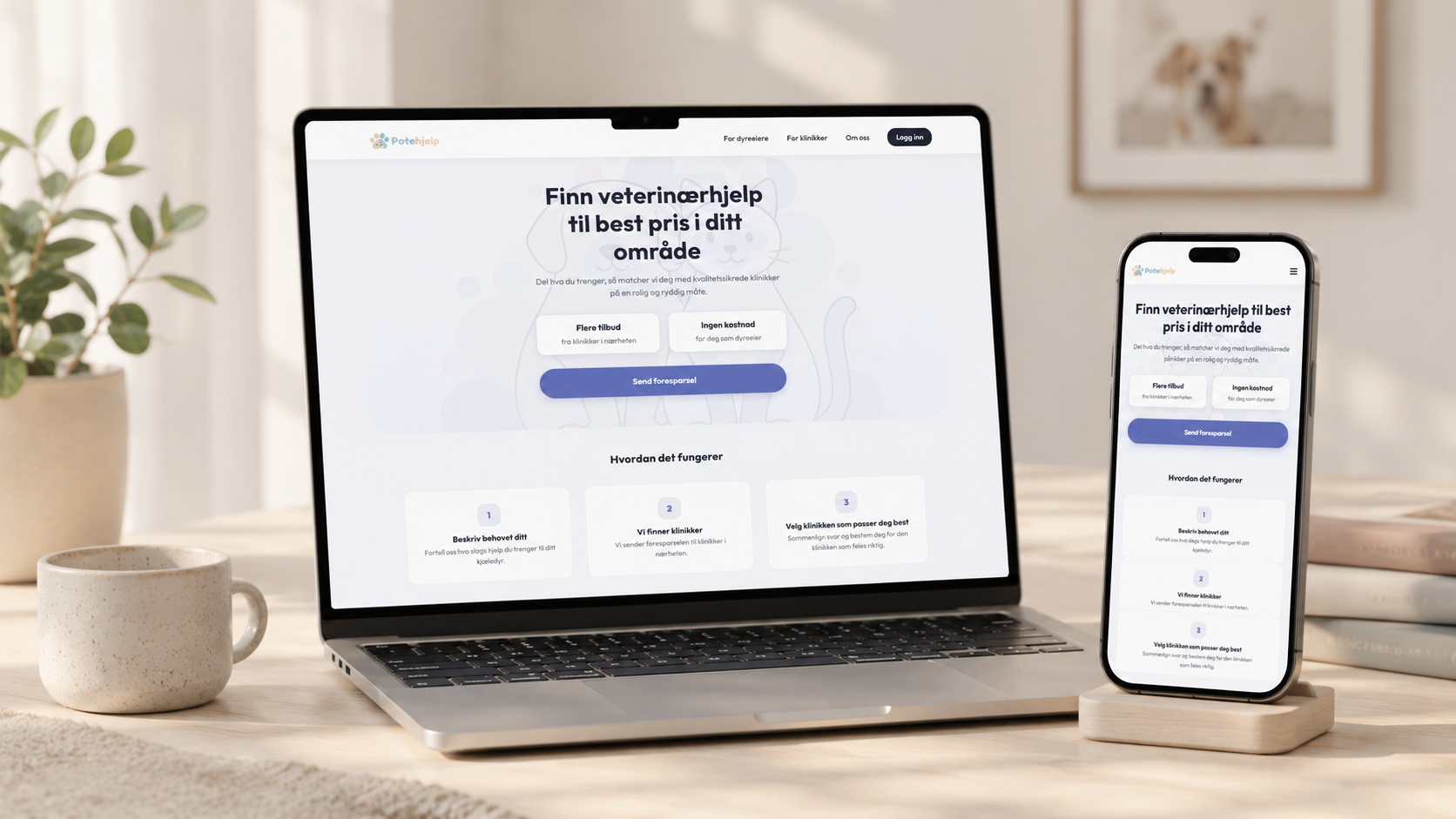 Potehjelp vist på laptop og mobil